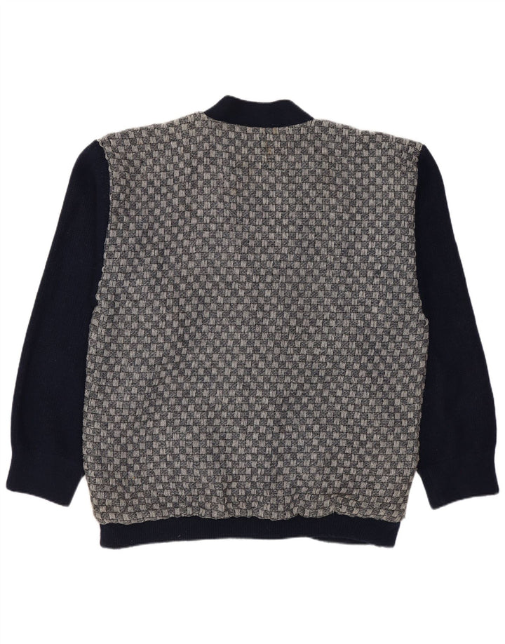 Vintage męski sweter rozpinany, średni granatowy, geometryczny
