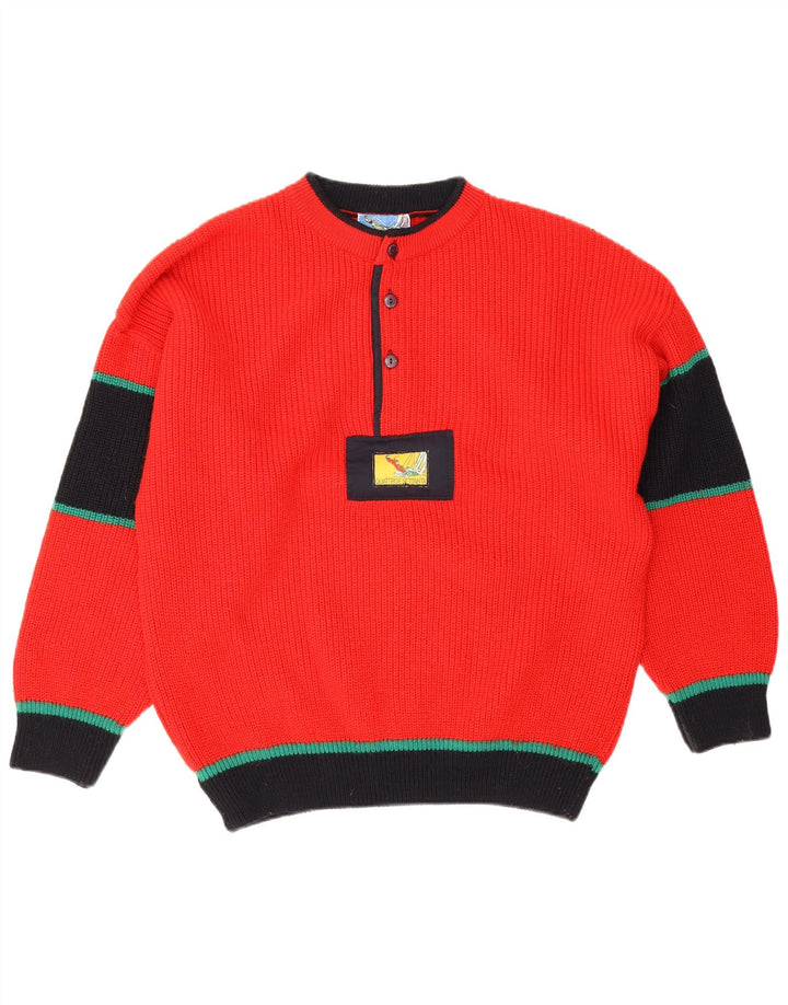 Vintage męski sweter z okrągłym dekoltem IT 50, wełna w kolorze średniej czerwieni
