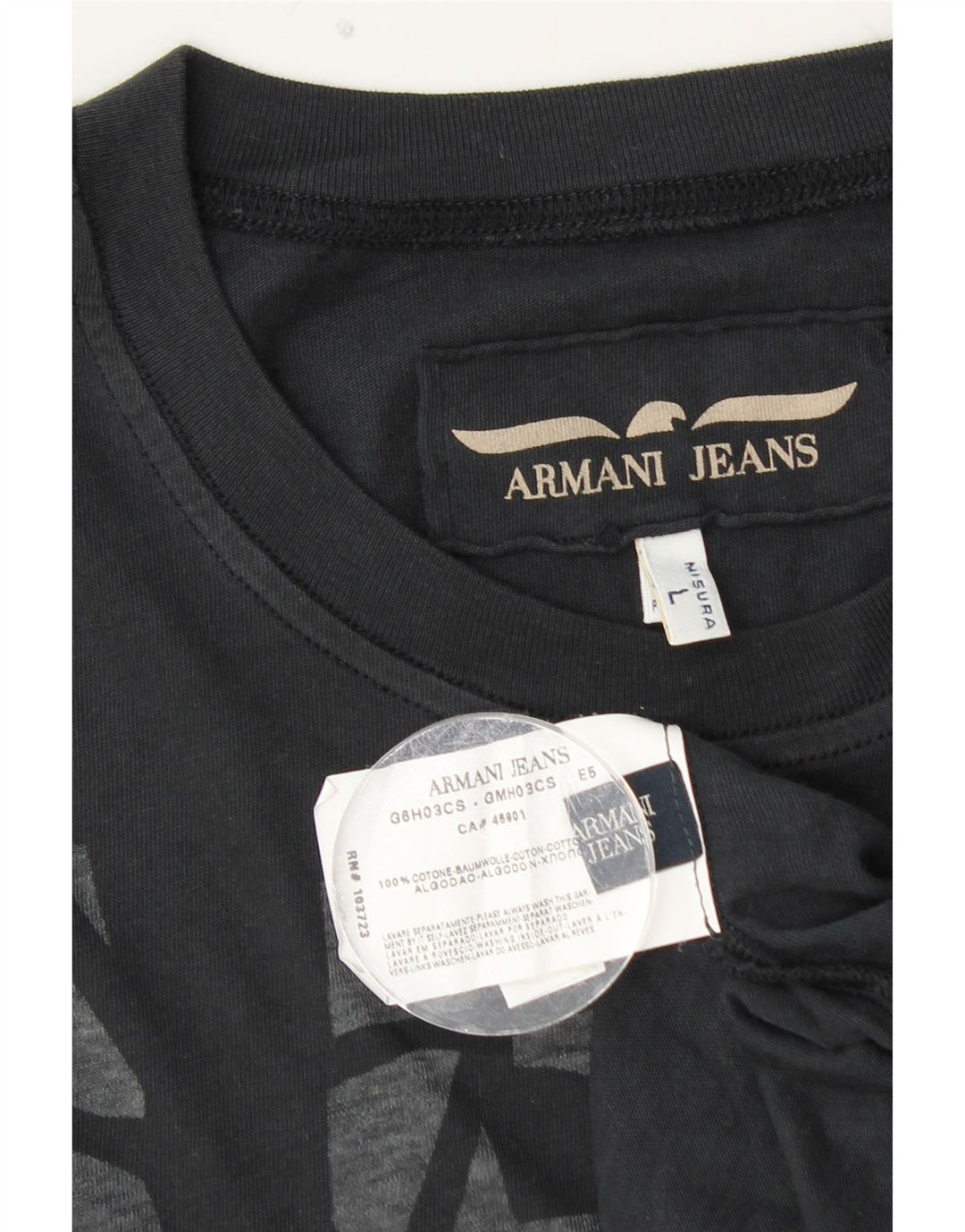 ARMANI JEANS Męski T-shirt z grafiką, duży, czarny, bawełniany