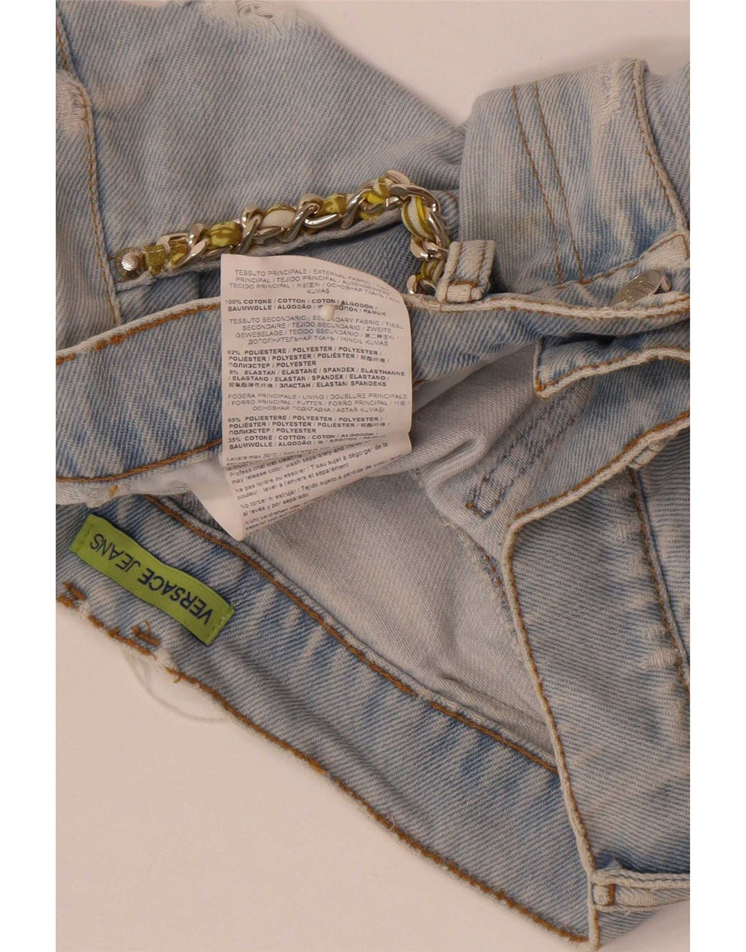 Damskie spodenki jeansowe Versace w trudnej sytuacji W28 Średnioniebieskie bawełniane