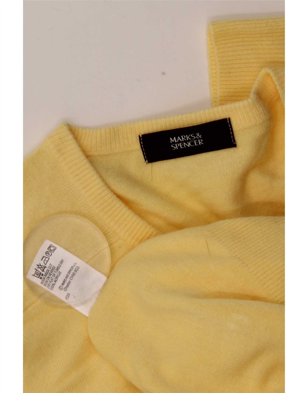 Marks & Spencer Męski sweter z dekoltem w kształcie litery V, średni żółty akryl