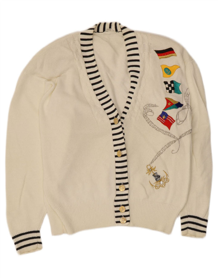 Sweter damski w stylu vintage z grafiką, EU 40/42, średnia biała bawełna
