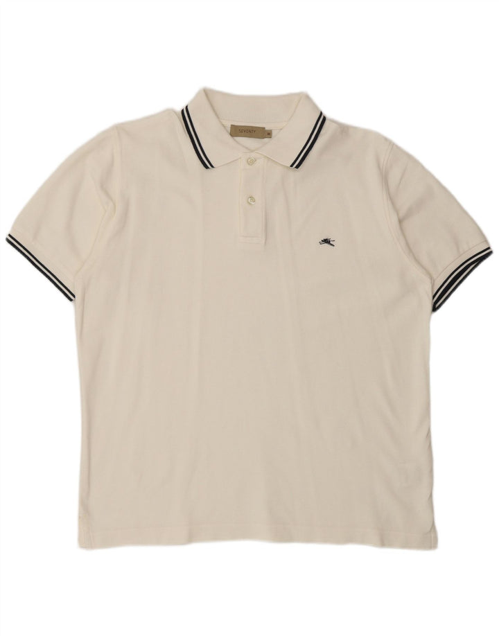 Męska koszulka polo SEVENTY, średnia, złamanej bieli, bawełniana