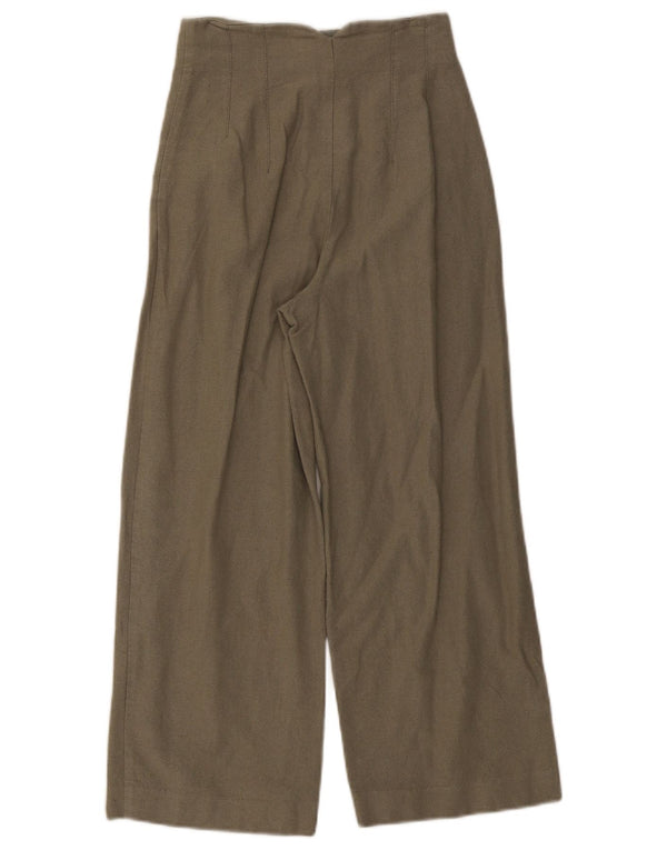 Damskie, przycięte spodnie Zara z wysokim stanem, szerokimi nogawkami XS W24 L25, bawełna khaki