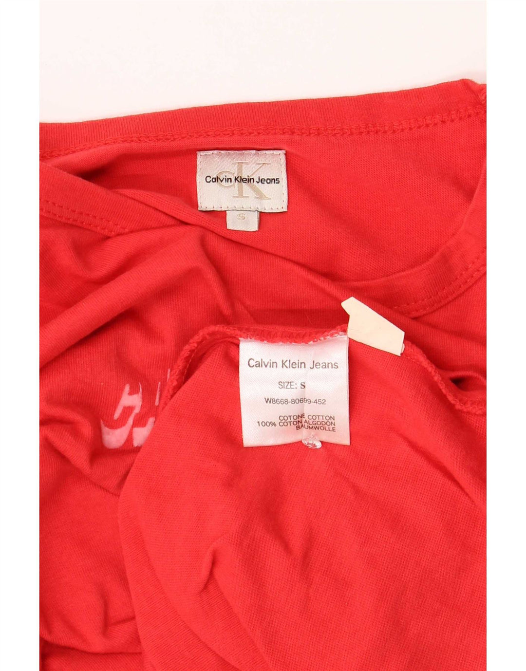 Damski top graficzny Calvin Klein z długim rękawem, UK 10, mały, czerwony, bawełniany