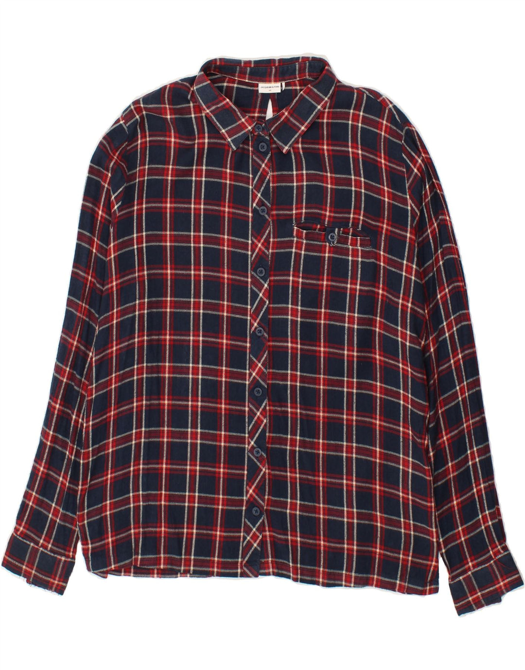 JACQUELINE DE YONG Womens Flannel Shirt EU 40 Medium Navy Blue Check Vintage Jacqueline De Yong and Second-Hand Jacqueline De Yong from Messina Hembry 
