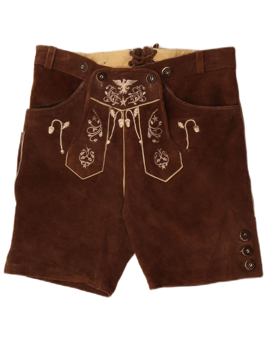 Damskie zamszowe szorty VINTAGE IT 50 XL W38 Brązowa skóra Paisley