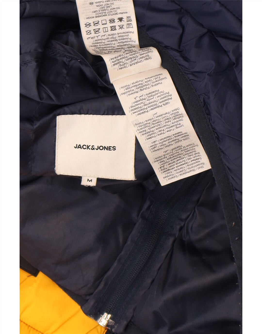 Męska ocieplana kurtka z kapturem Jack & Jones UK 38, średni granat, blok kolorów