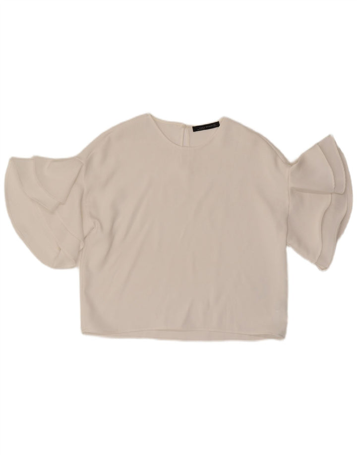 Damska bluzka oversize z batwingiem Zara UK 10, mała, biała, poliestrowa