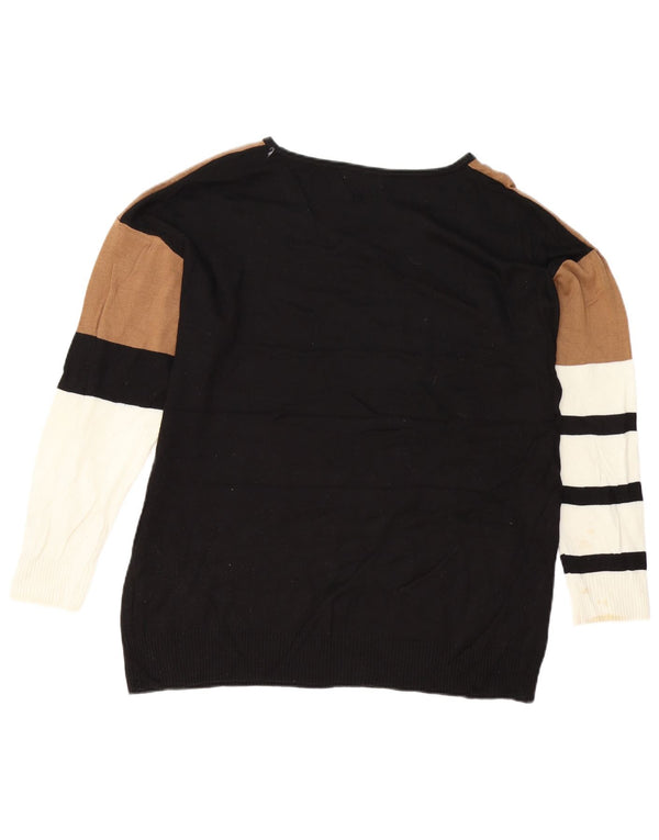 Damski sweter Calvin Klein z dekoltem w łódkę UK 16, duży, czarny, z blokami kolorów