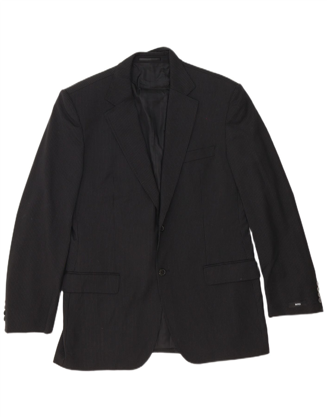 Męska marynarka zapinana na 2 guziki Hugo Boss EU 54 2XL Czarna prążkowana dziewicza wełna