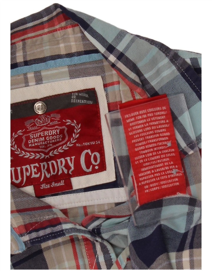SUPERDRY Damska koszula flanelowa UK 10, mała, niebieska kratka, bawełniana