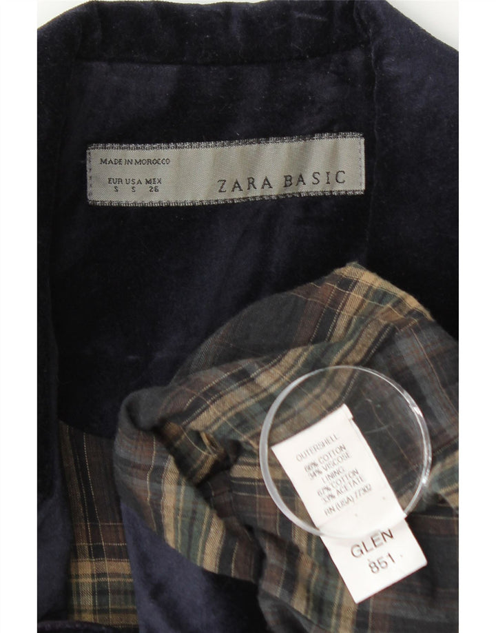 Zara Damska marynarka zapinana na 1 guzik, aksamitna UK 8, mała, granatowa, bawełniana