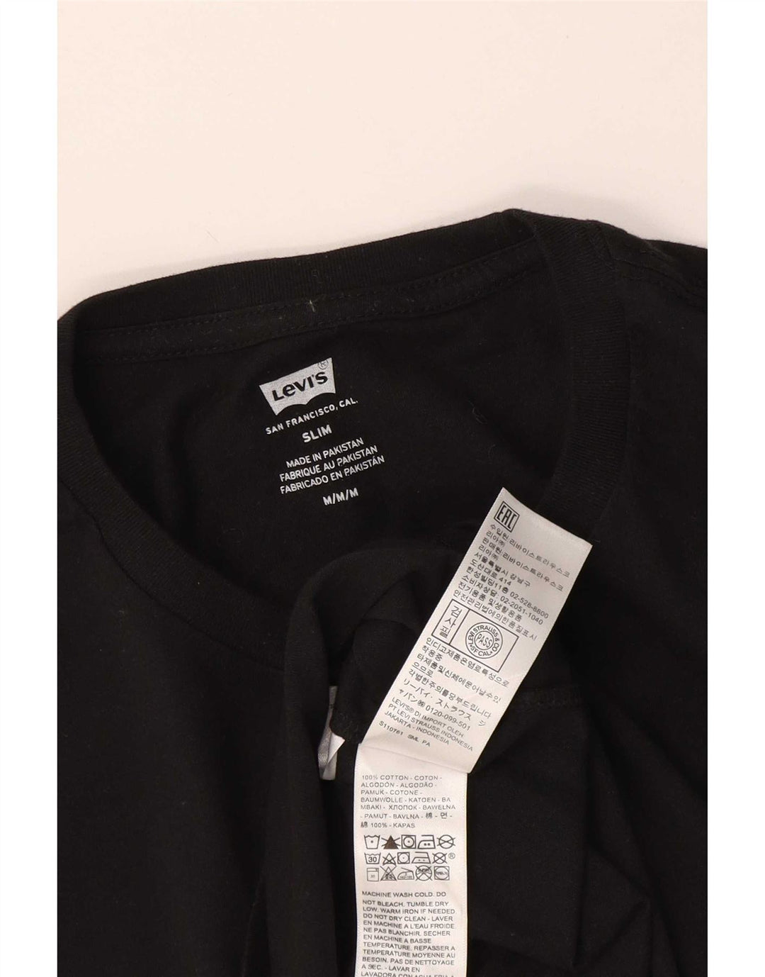 Męski wąski t-shirt Levi's Top, średni czarny, bawełniany