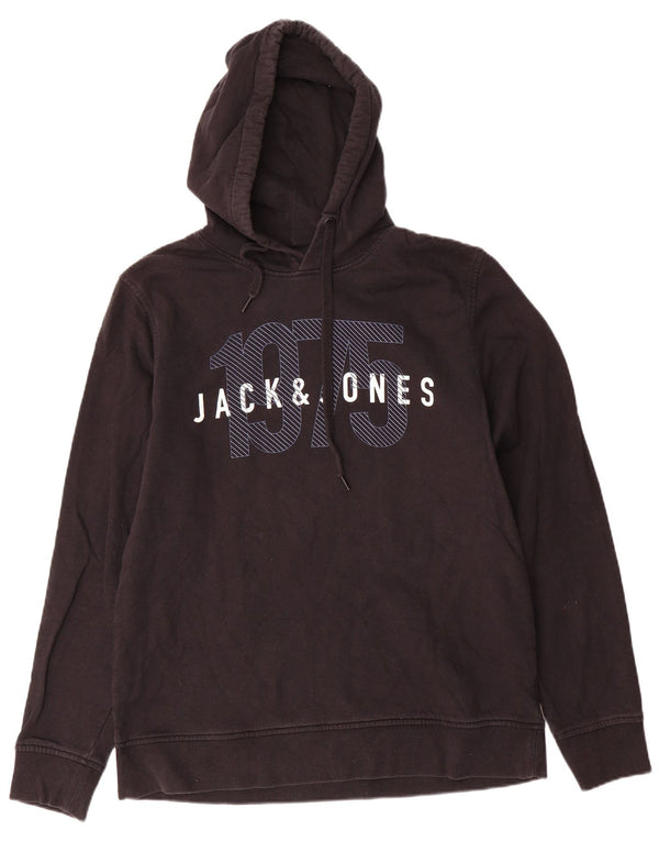 Męski sweter z kapturem Jack & Jones z grafiką XL, czarny, bawełniany