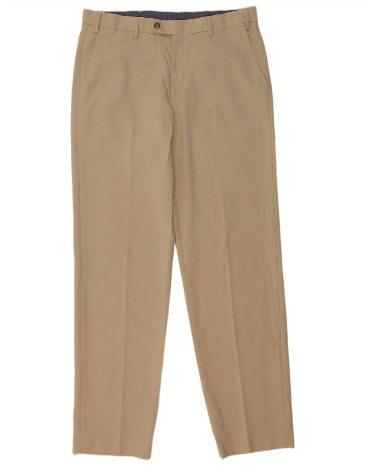 Marks & Spencer Mens Regular Suit Trousers W34 L33 Beige Polyester