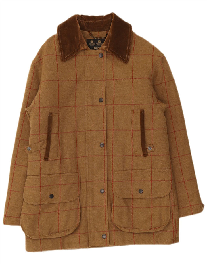 Damski płaszcz oversize Barbour UK 10 w małą beżową kratkę