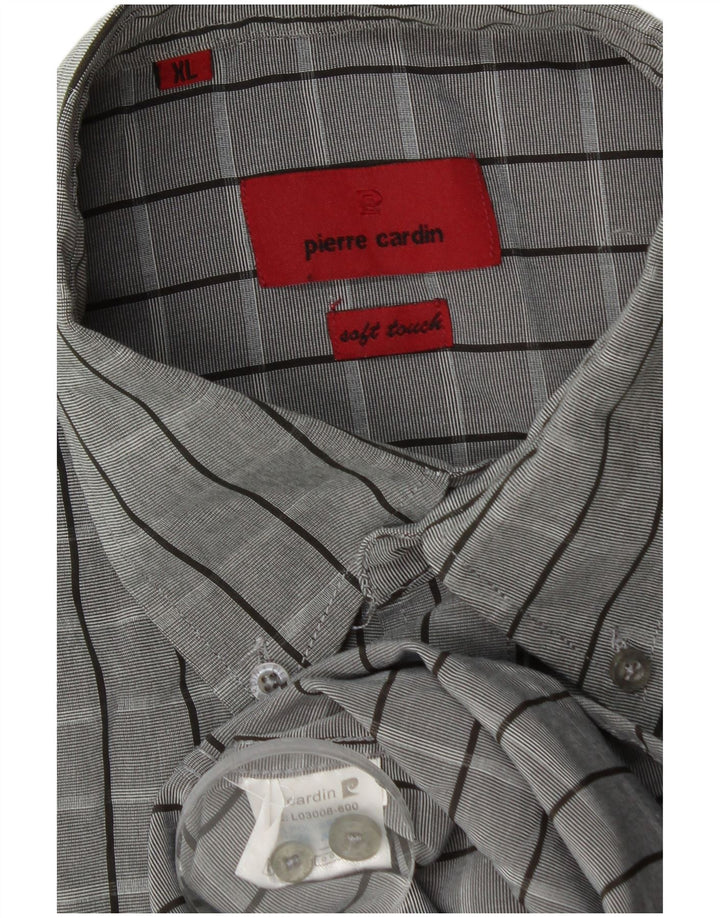 Męska koszula z krótkim rękawem Pierre Cardin XL, szara, poliestrowa kratka