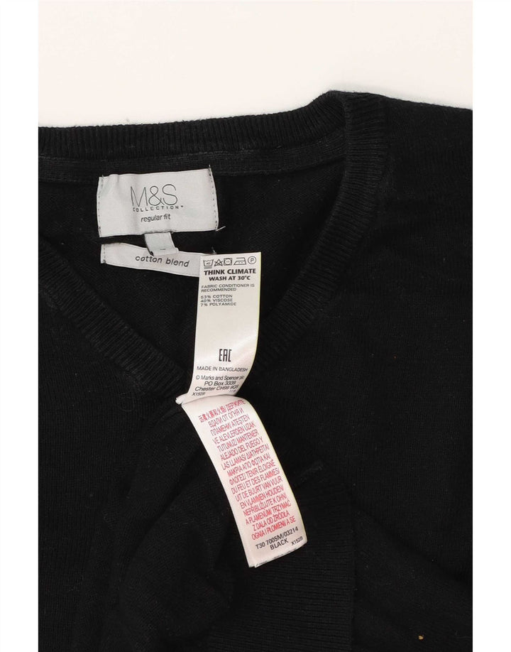 Marks & Spencer Męski sweter o regularnym kroju z dekoltem w kształcie litery V, duży, czarny, bawełniany