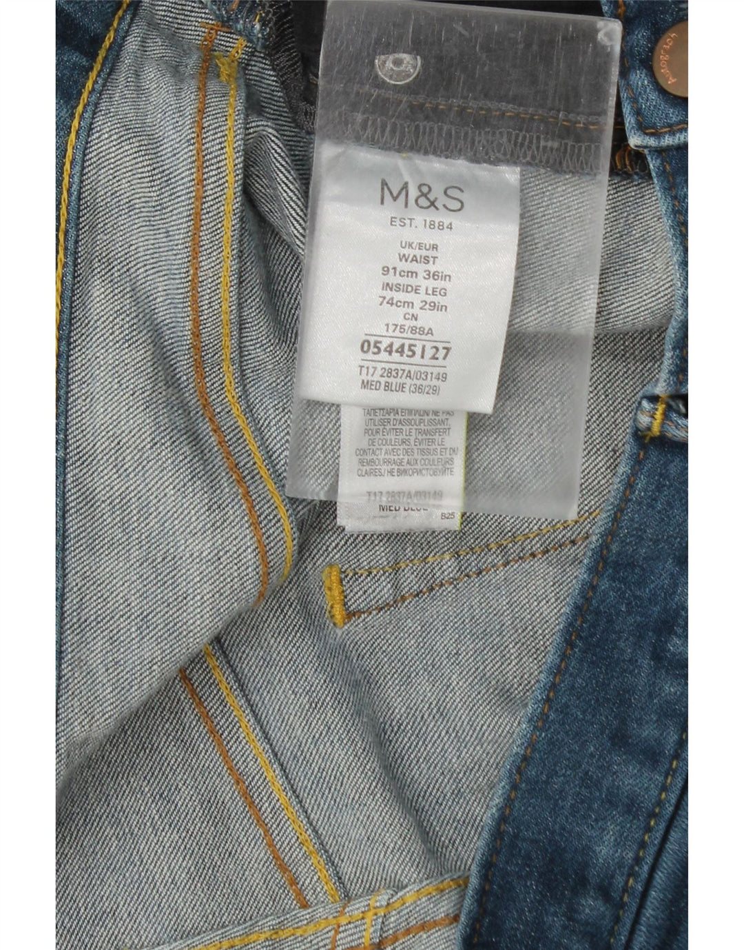 Marks & Spencer Męskie jeansy proste z autografem W36 L27 Niebieskie bawełniane