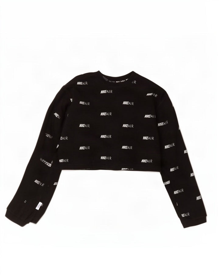 Damska koszulka Nike Crop Oversized Graphic Top z długim rękawem, UK 10, mała, czarna bawełna