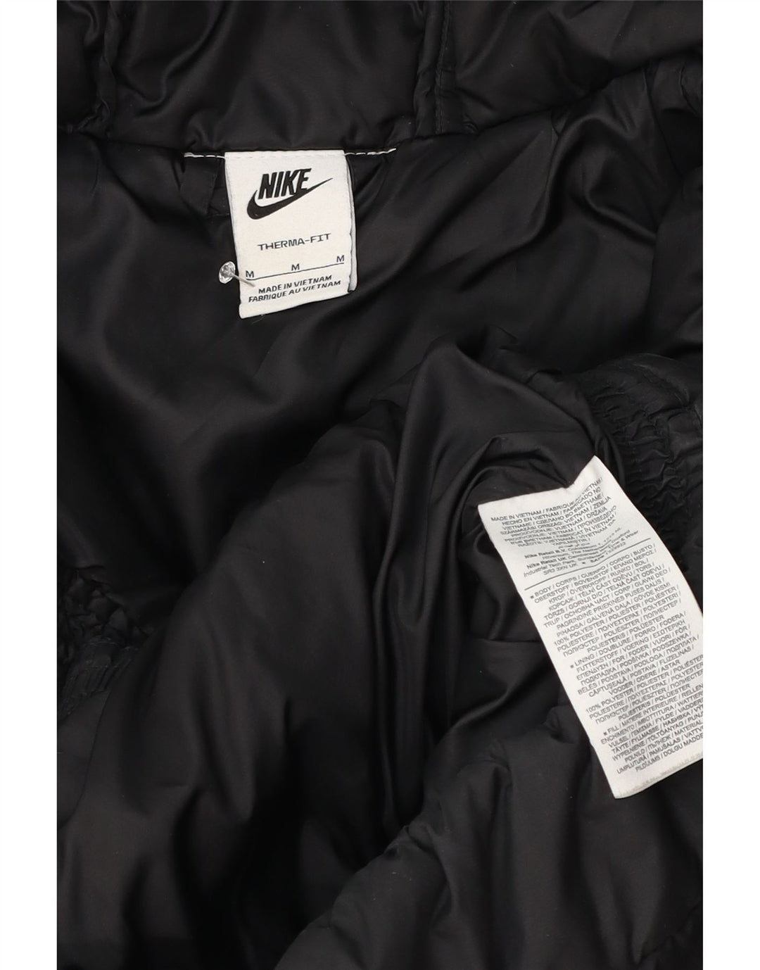 Męska wyściełana kurtka z kapturem Nike Therma-Fit UK 38, średni czarny poliester