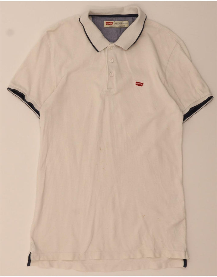 LEVI'S Mens Standard Fit Polo Shirt Medium White Cotton Vintage Levi's and Second-Hand Levi's from Messina Hembry 