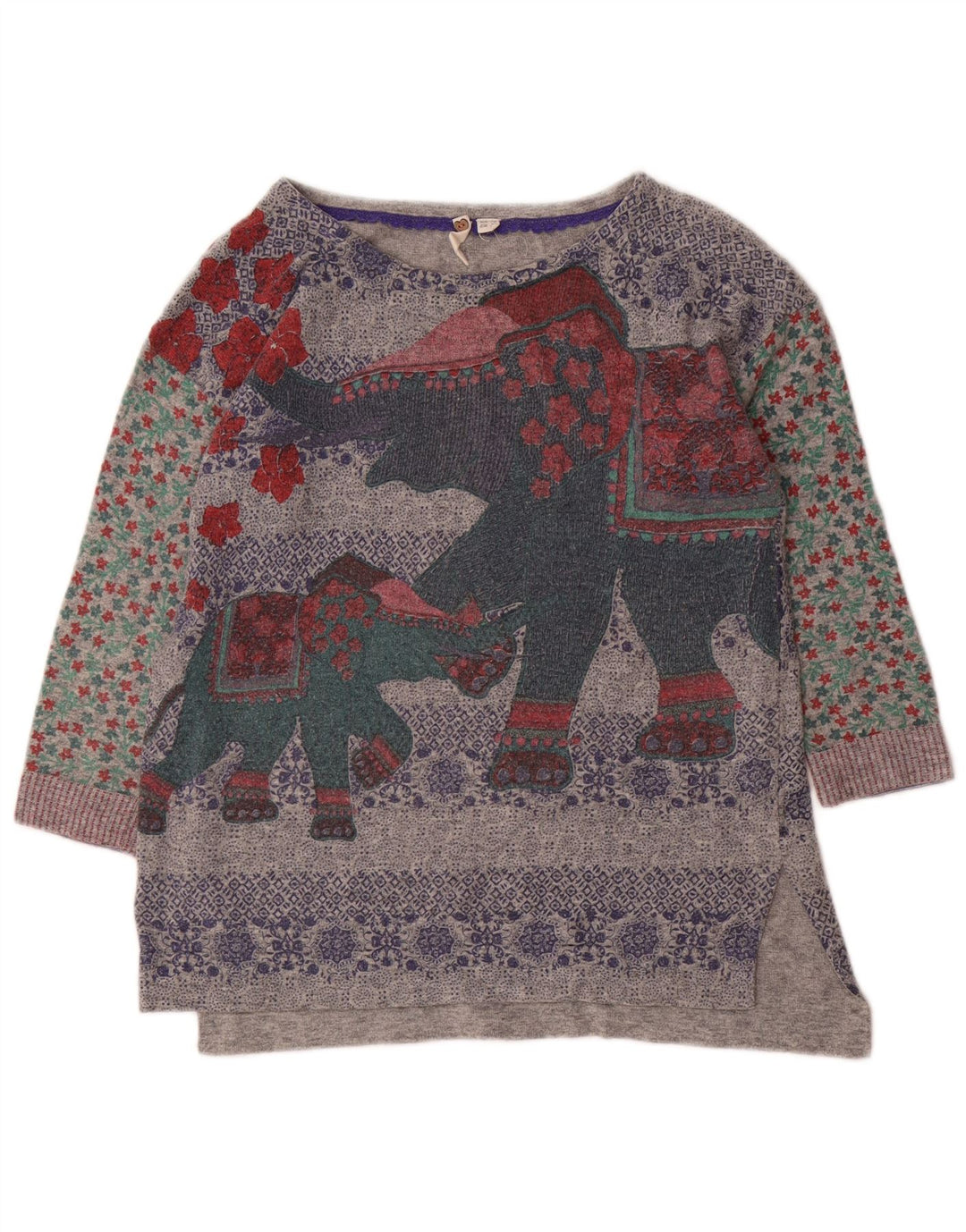 WHITE STUFF Damski sweter z graficznym dekoltem w łódkę UK 10, mały, szary