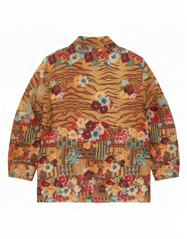 Damska kurtka bomberka Jungle Kenzo UK 16, duża, beżowa, w kwiaty, bawełniana, retro