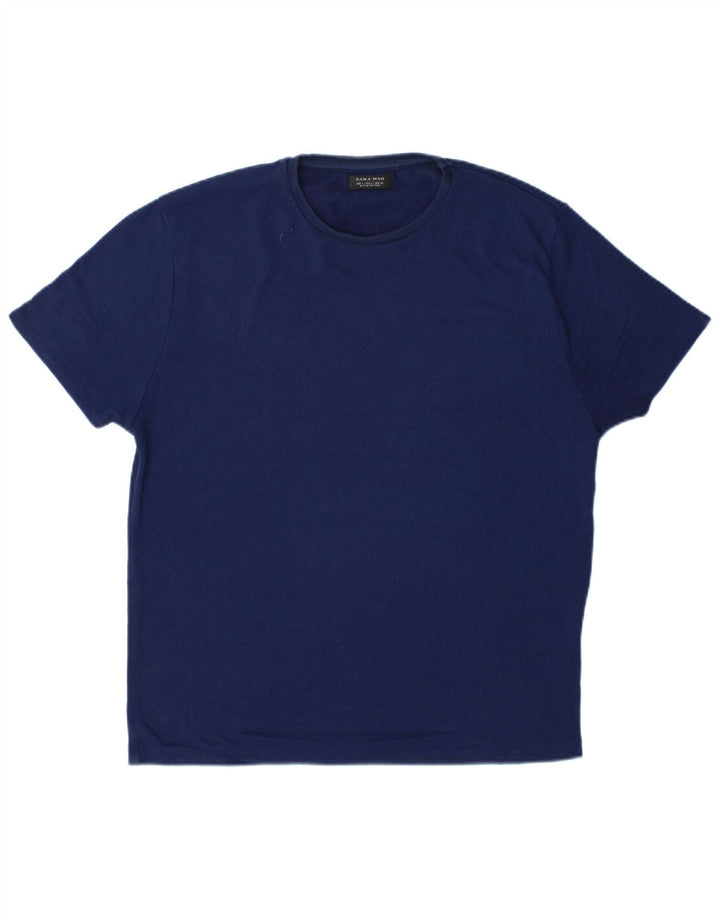T-shirt męski Zara, duży, granatowy, poliester