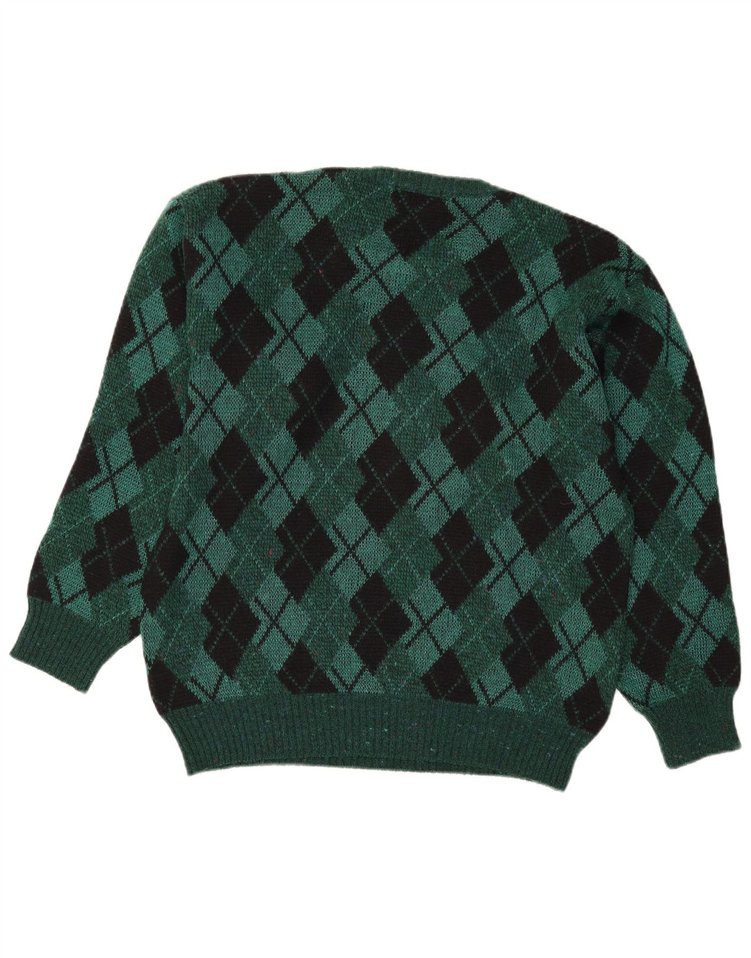 Vintage męski sweter z okrągłym dekoltem IT 48 średni zielony Argyle/diament