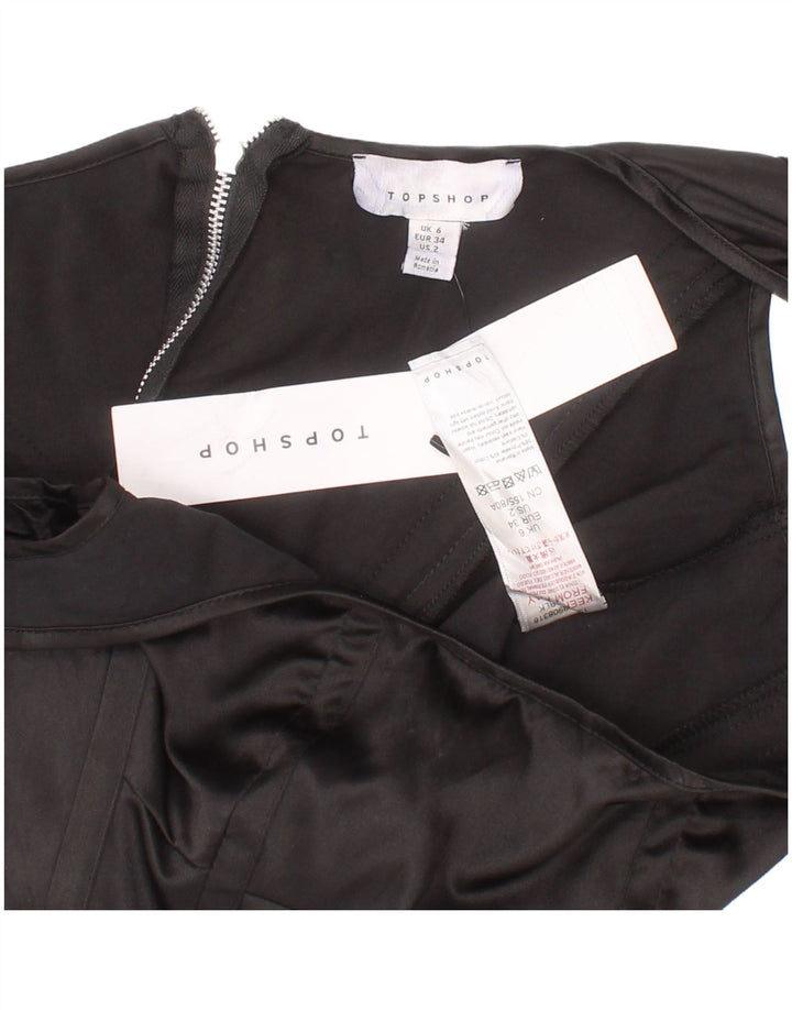 Topshop damski krótki gorsetowy top UK 6 XS, czarny poliester