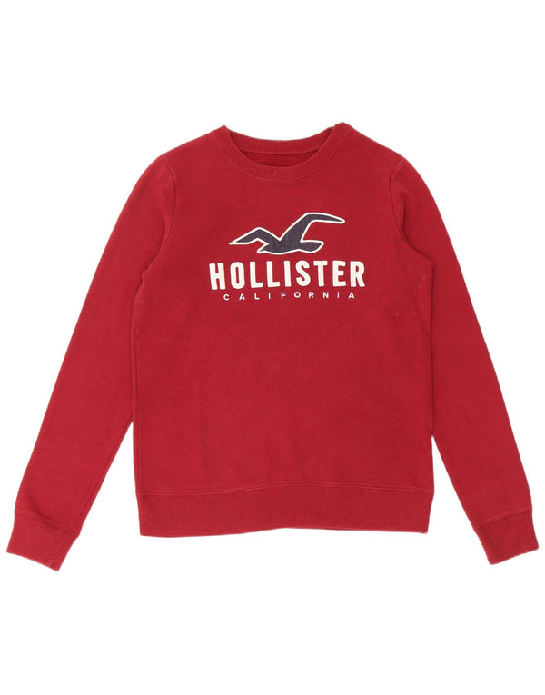HOLLISTER Męska bluza z grafiką, sweter XS, bordowa bawełna