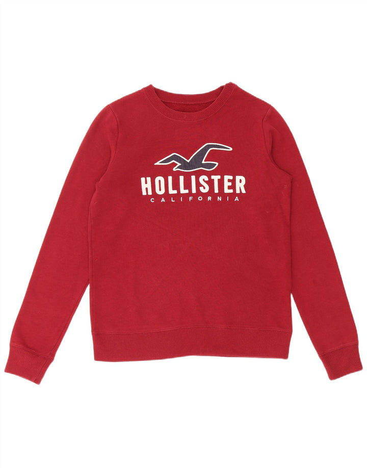 HOLLISTER Męska bluza z grafiką, sweter XS, bordowa bawełna