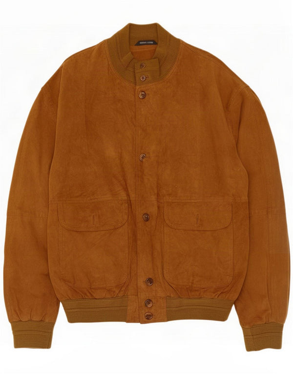Vintage Mens Suede Bomber Jacket IT 54 2XL Brown Leather