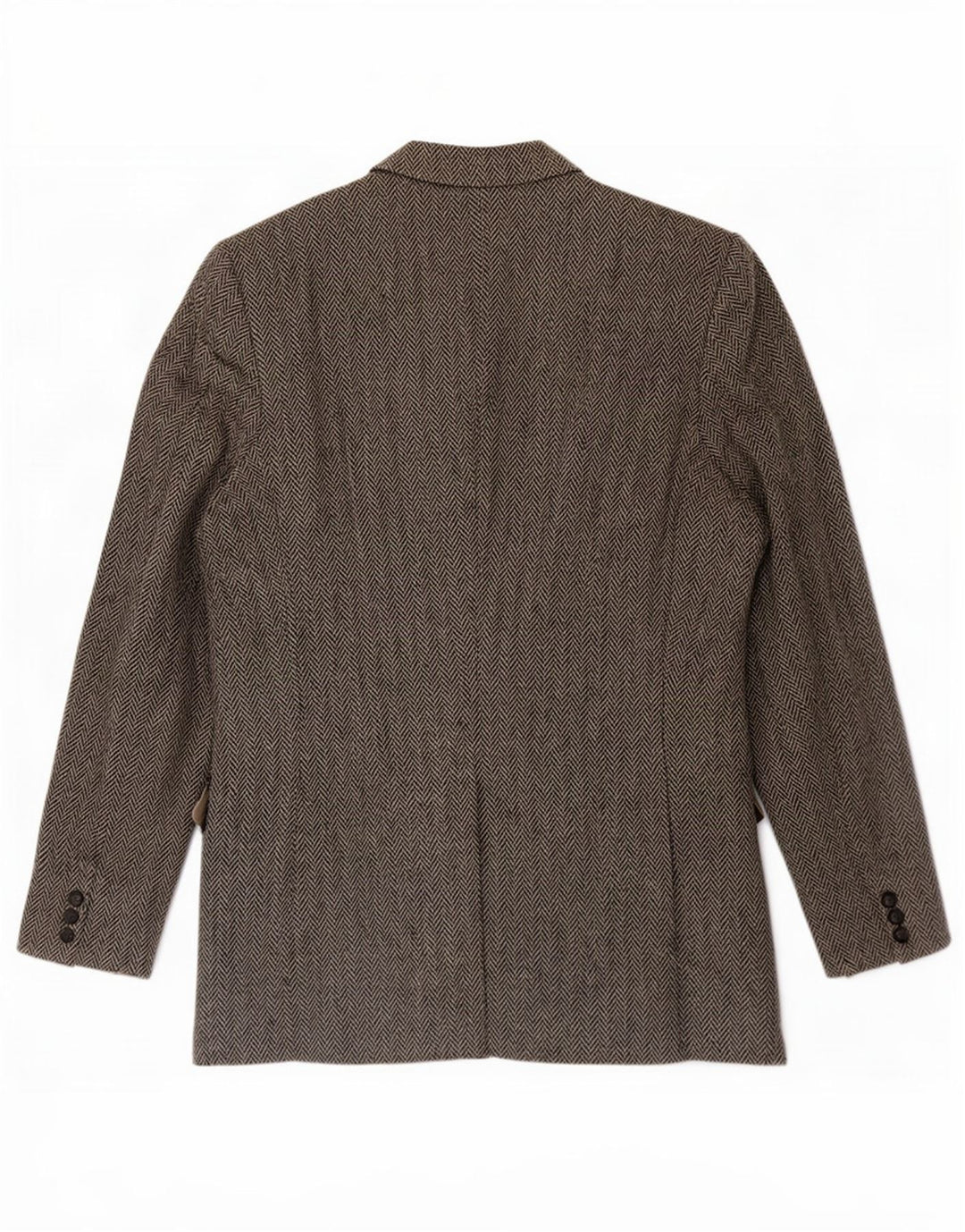 Męska marynarka Harris Tweed, długa, zapinana na 2 guziki, rozmiar 46 XL, szara jodełka