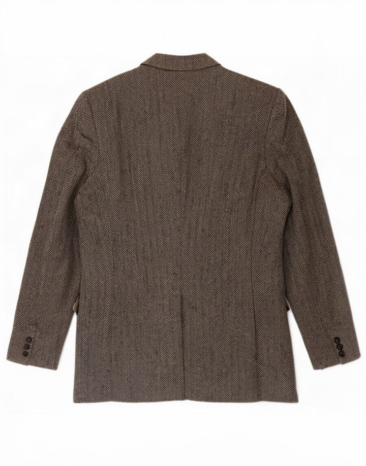 Męska marynarka Harris Tweed, długa, zapinana na 2 guziki, rozmiar 46 XL, szara jodełka