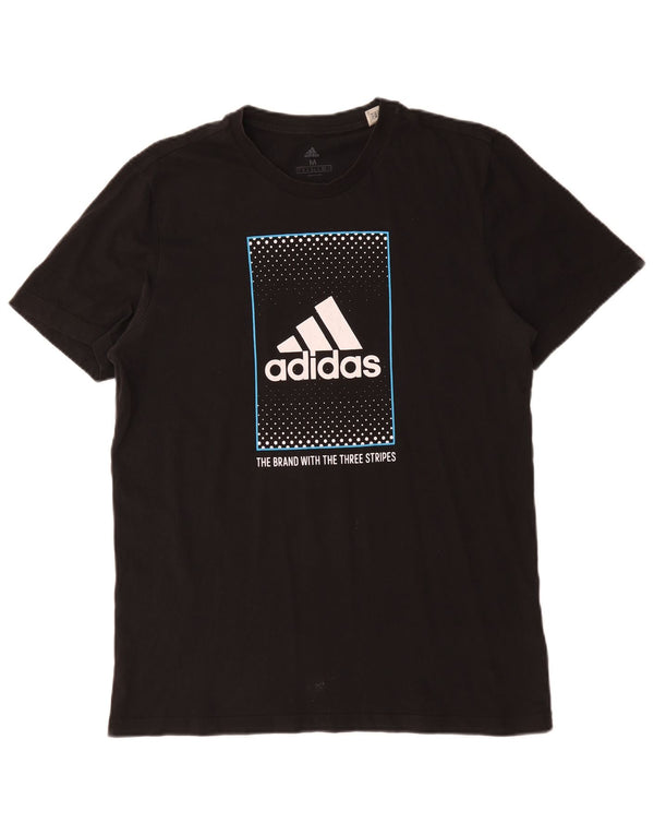Męska koszulka z trzema paskami Adidas z grafiką, średnia, czarna bawełna