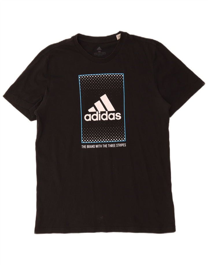 Męska koszulka z trzema paskami Adidas z grafiką, średnia, czarna bawełna
