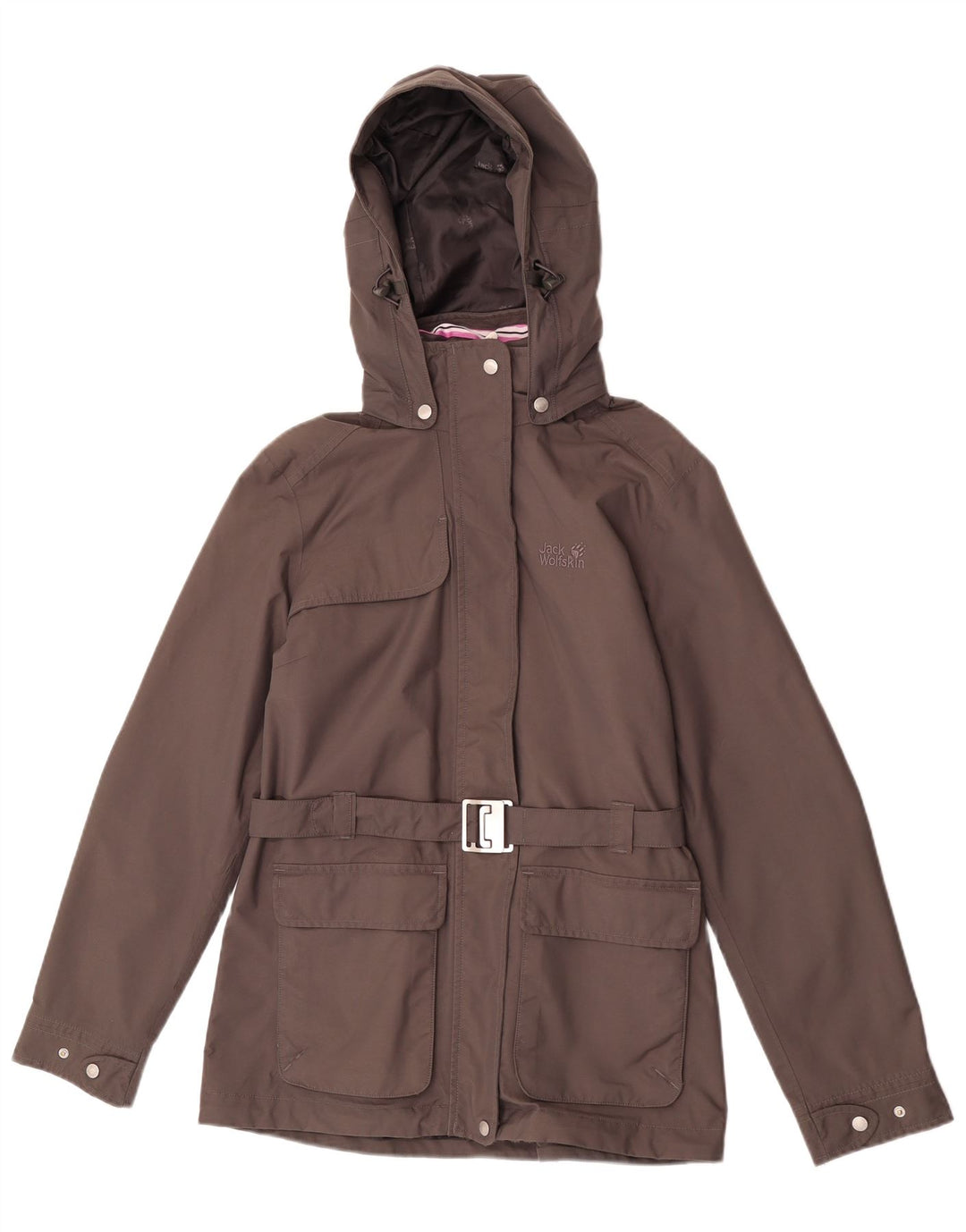 Damska kurtka przeciwdeszczowa Jack Wolfskin z kapturem UK 12/14 Średni szary poliamid
