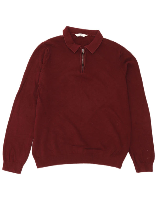 Marks & Spencer Chłopięcy sweter polo z golfem 13-14 lat Burgundowa bawełna