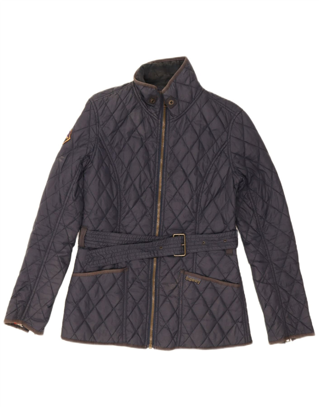 Damska pikowana kurtka Superdry UK 12, średni granatowy nylon