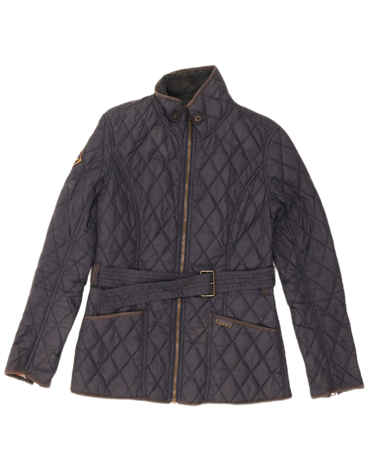 Damska pikowana kurtka Superdry UK 12, średni granatowy nylon