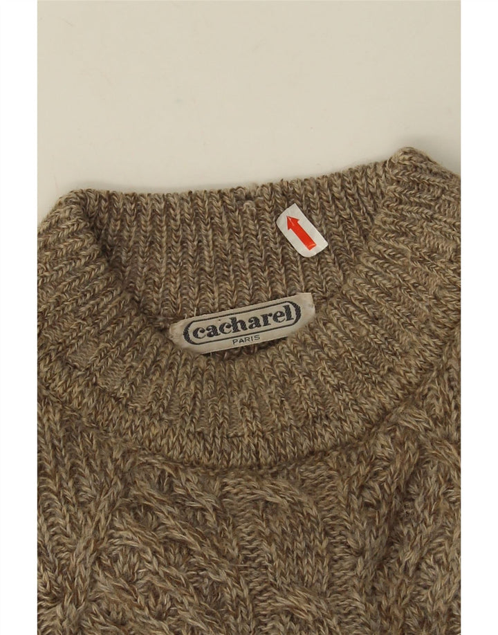 Cacharel Męski sweter z okrągłym dekoltem, duży beżowy Fair Isle