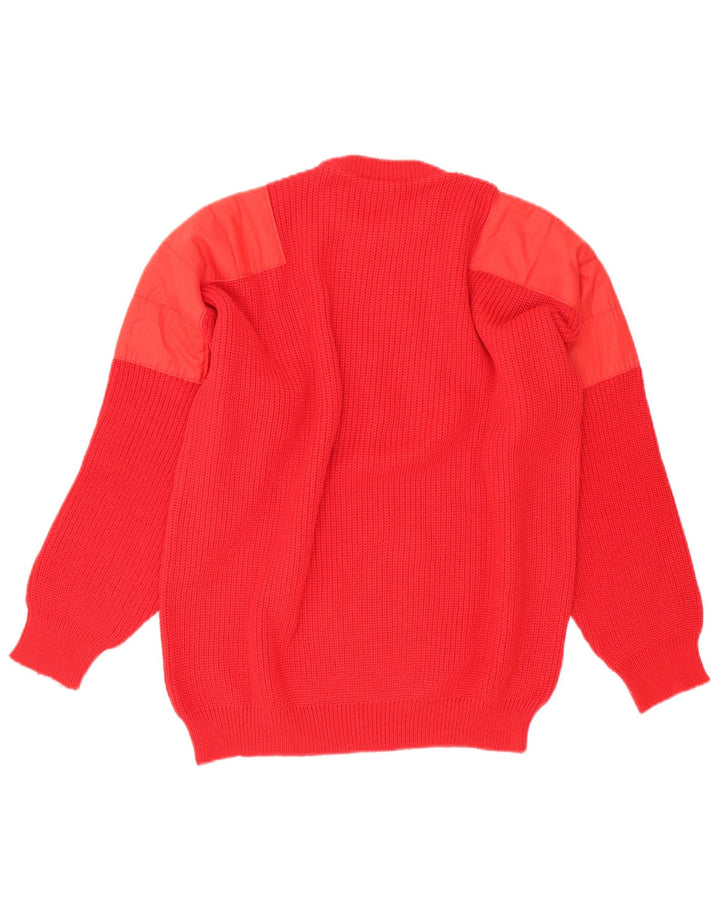 Vintage męski sweter z wycięciem pod szyją, średnia czerwona wełna