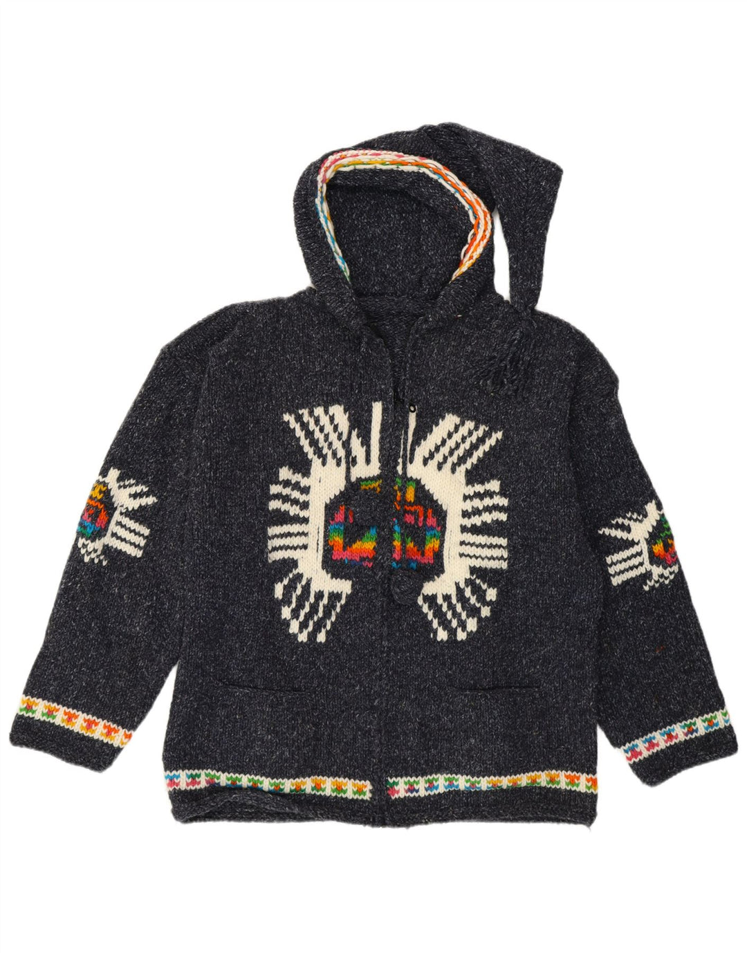 Sweter damski w stylu vintage z grafiką, UK 14, średni granatowy, etniczny