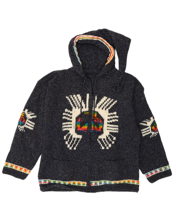 Sweter damski w stylu vintage z grafiką, UK 14, średni granatowy, etniczny