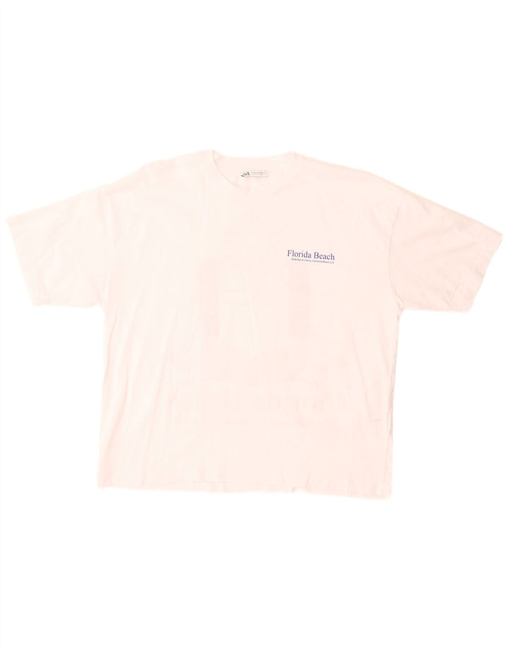 ZARA Mens Graphic T-Shirt Top Medium White Cotton