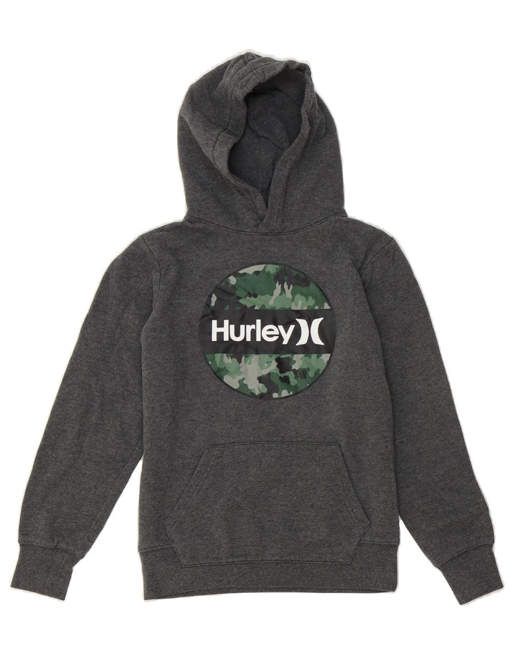 HURLEY Boys Graphic Hoodie Jumper 10-11 Years Grey Vintage Hurley and Second-Hand Hurley from Messina Hembry 
