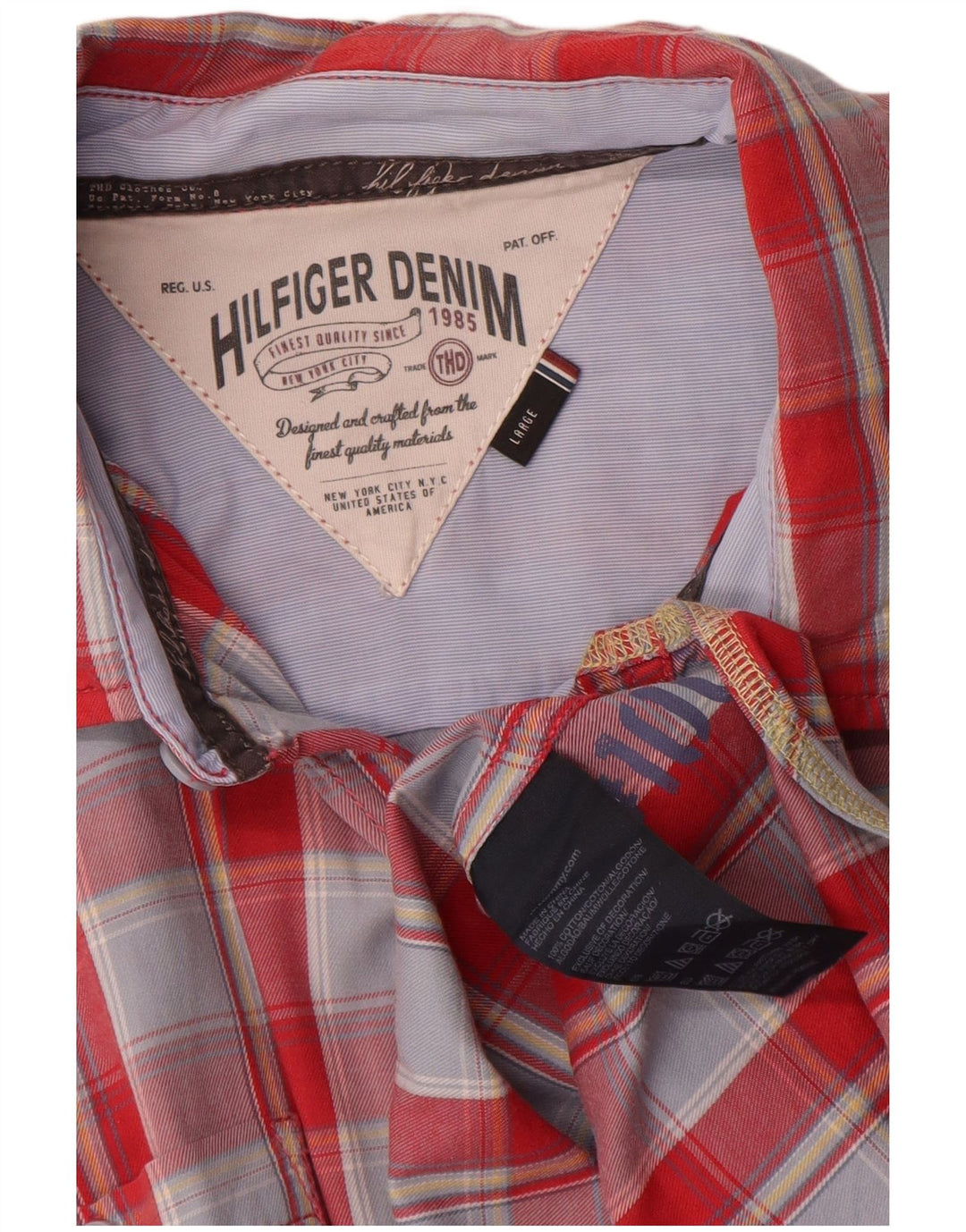 Męska koszula z krótkim rękawem Tommy Hilfiger, duża, bawełniana w czerwoną kratę